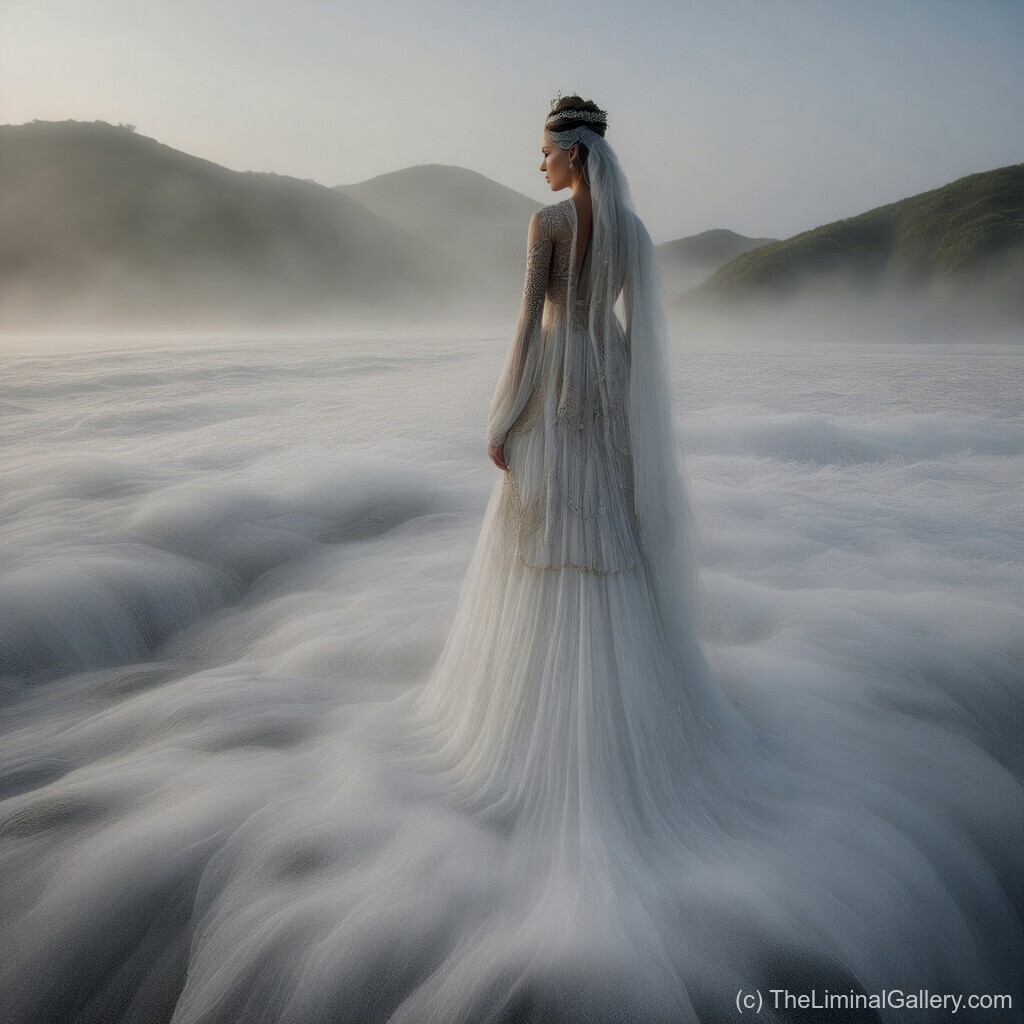 Emerging gracefully from a veil of swirling mist, a regal figure embodies ethereal beauty, power, and mystery.